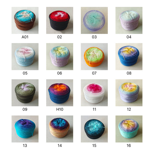 【シルケット加工・綿100%】Joyful Cake Yarn(ジョイフルケーキヤーン)300g|ロングピッチ段染め・韓国風|夏用ウェア・ショール・ブランケットに最適|全36色|電子版 ショール編みレシピ プレゼント!