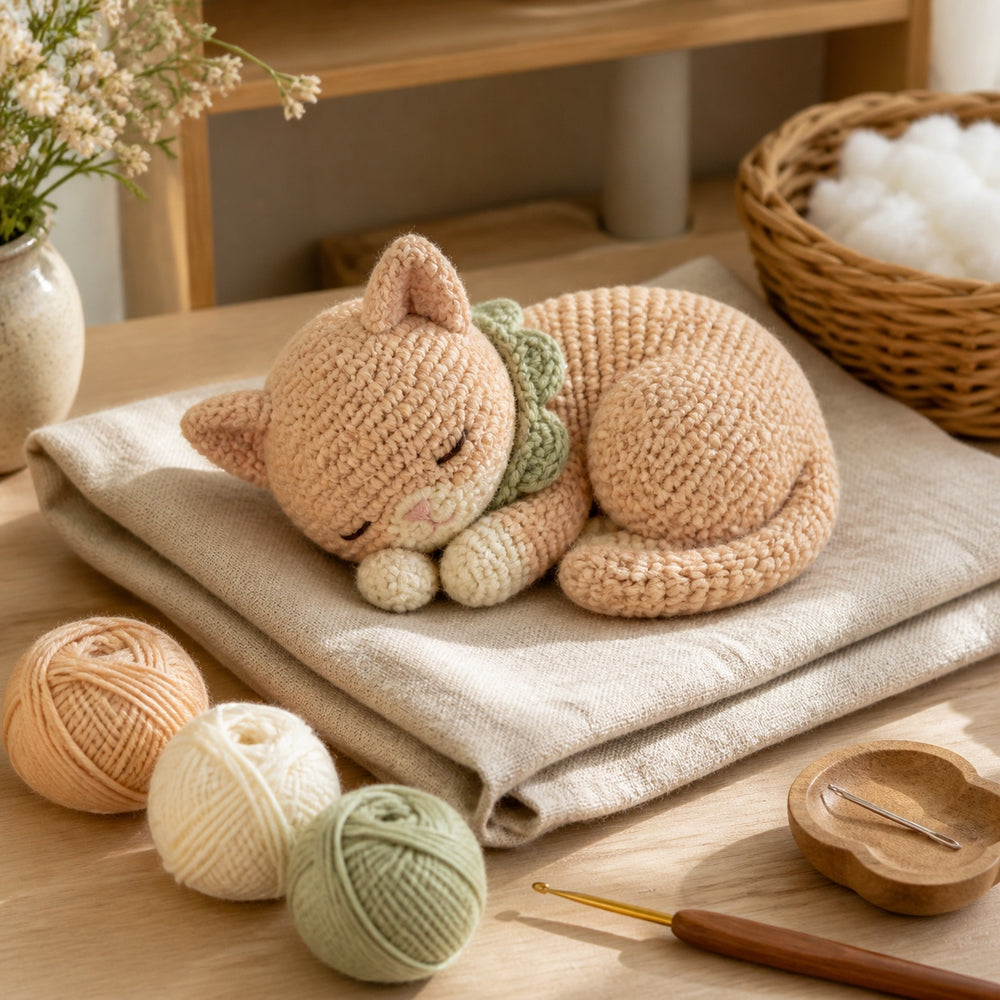 お昼寝ねこのあみぐるみ｜社内サンプル